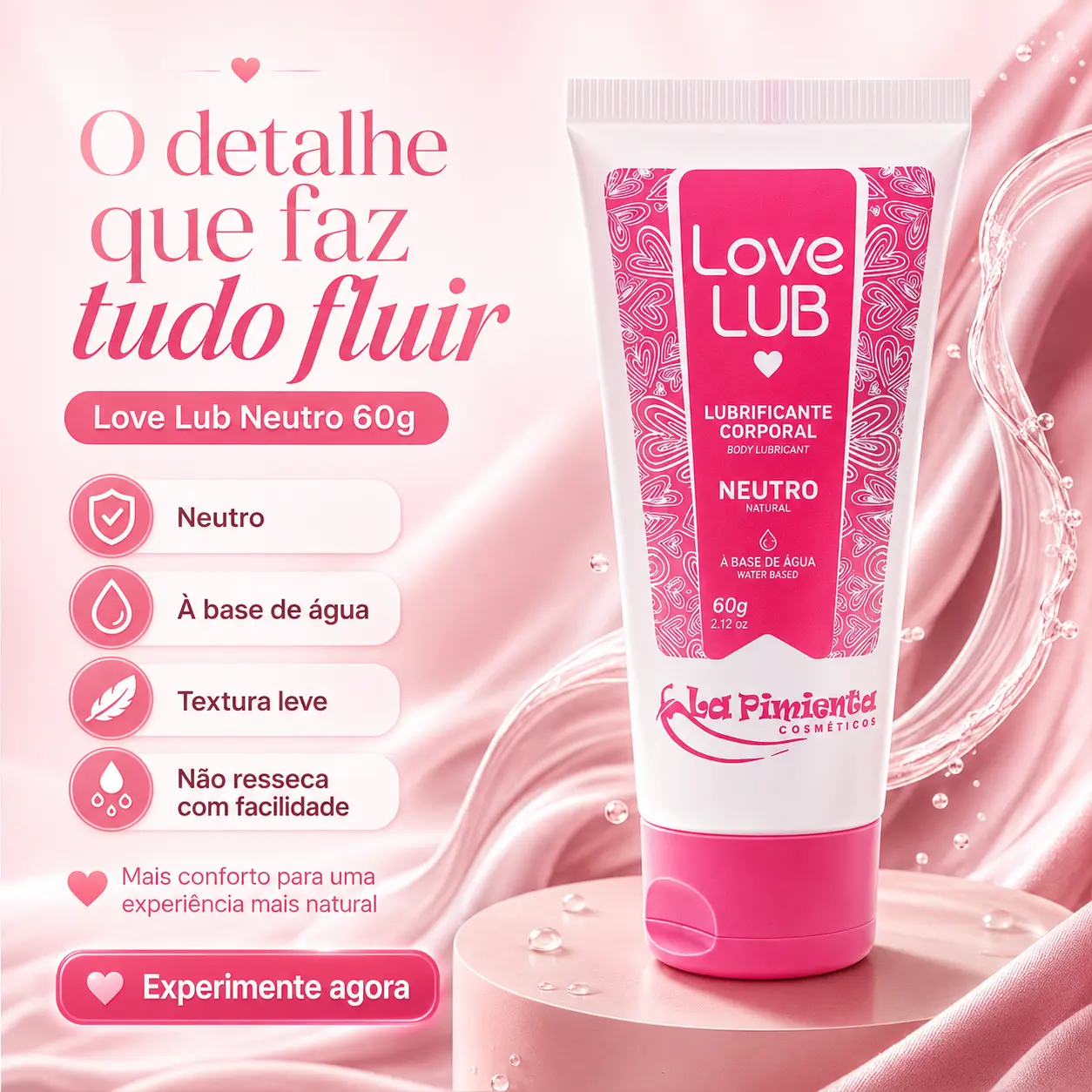 Gel Lubrificante Love Lub (Neutro) 60G - La Pimienta — comprar com embalagem discreta na iFody