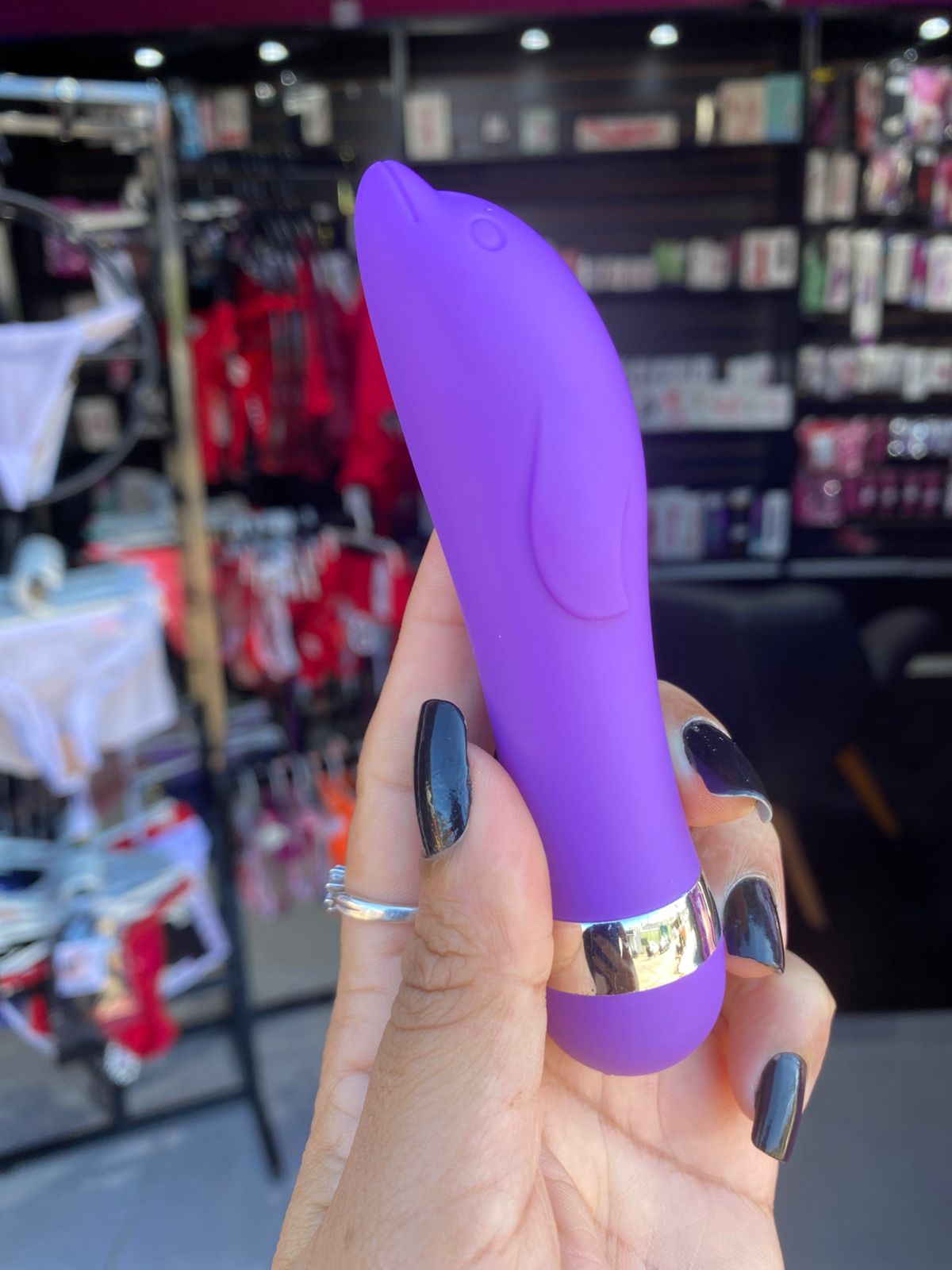 golfinho -Vibrador Formato Golfinho Aveludado Multivelocidade (PS005C) pilha — foto 2