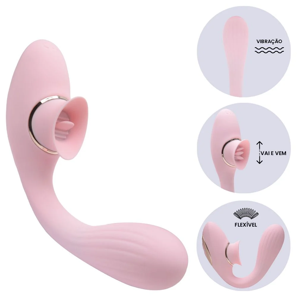 Vibrador Ponto G com Linguinha no Clitóris - 10 Intensidades