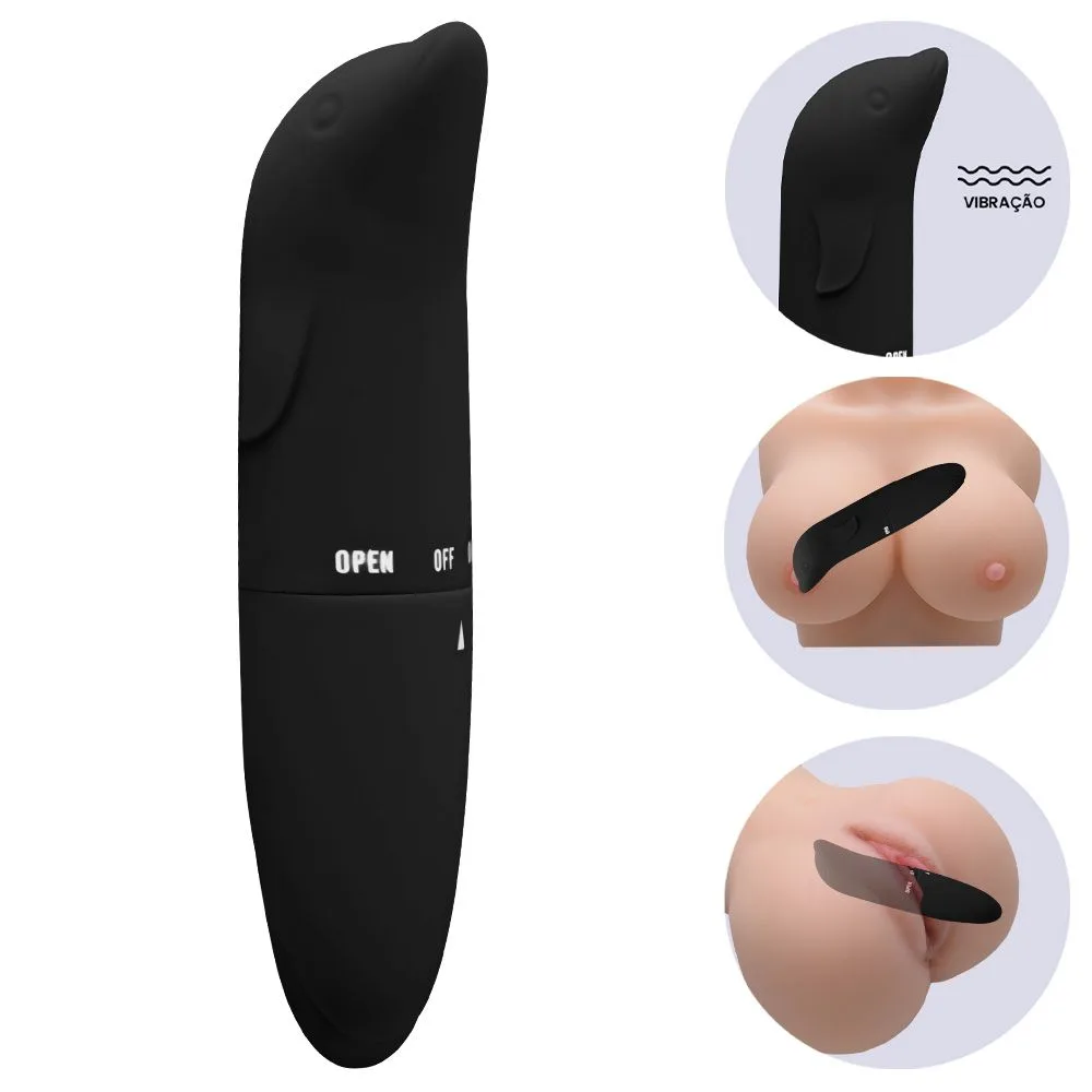 Gregori -Vibrador Ponto G Golfinho Aveludado 01 Intensidade- Preto