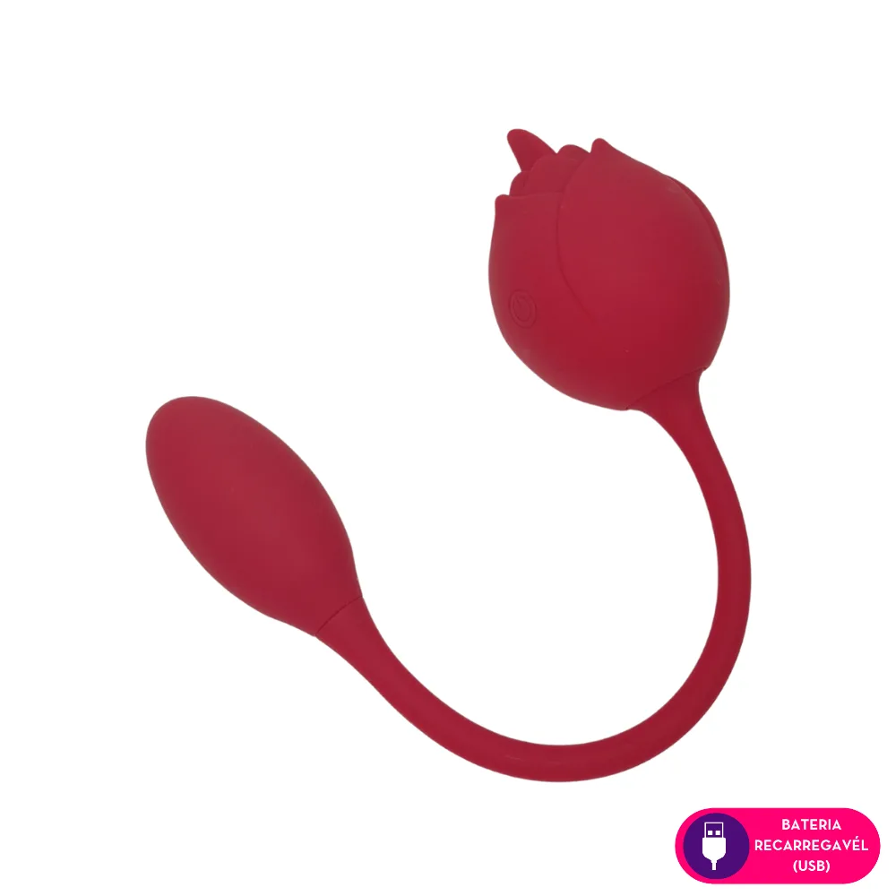 Vibrador Duplo em Formato de Flor com Língua e Penetrador com 6 Modos de Vibração