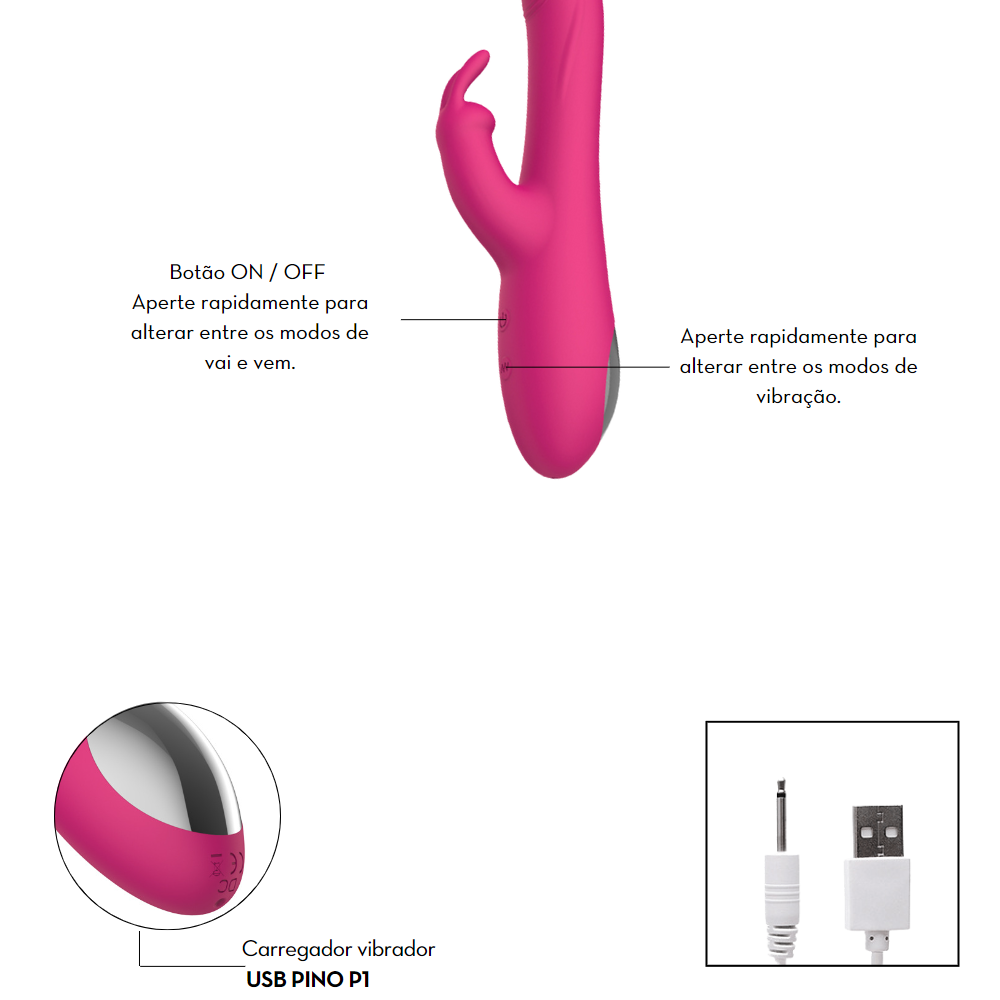 Vibrador ponto G com estimulador rabbit vai e vem (1329) Recarregável — foto 7