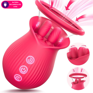 Vibrador duplo de clitóris e mamilos com sucção (8155) vermelho