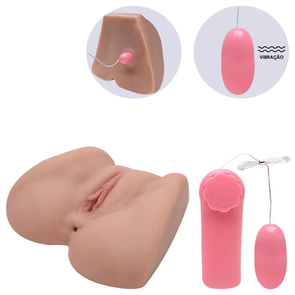 Masturbador com Vibro Vagina e Ânus - Marina Bege