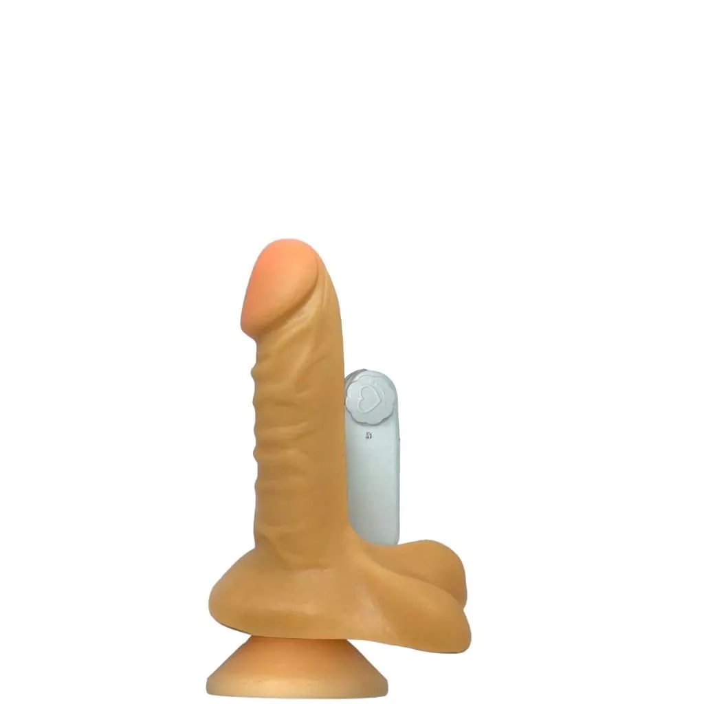 Pênis Realístico com Vibro e Escroto em Cyberskin 16 x 4,5 cm