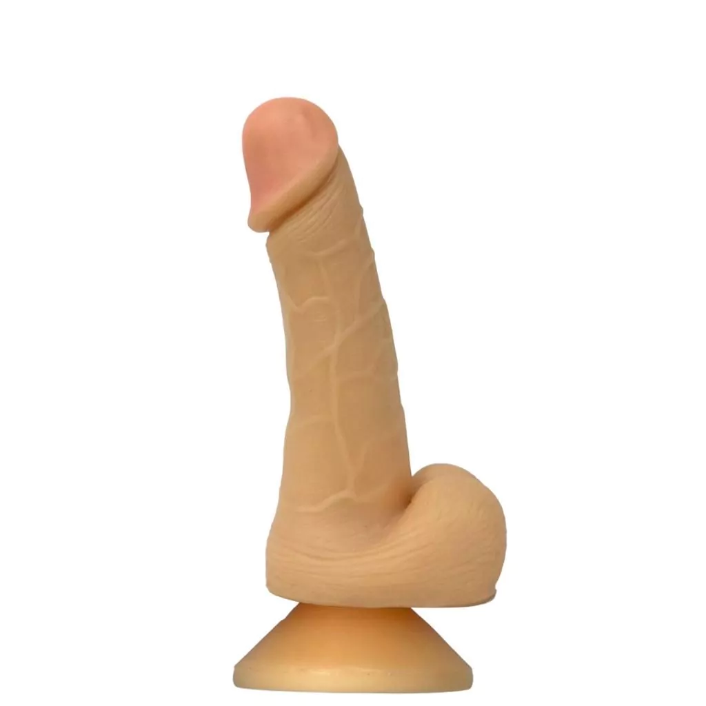 Pênis Super Realistico Maciço com Escroto e Ventosa 18 x 3,5 cm em Cyberskin