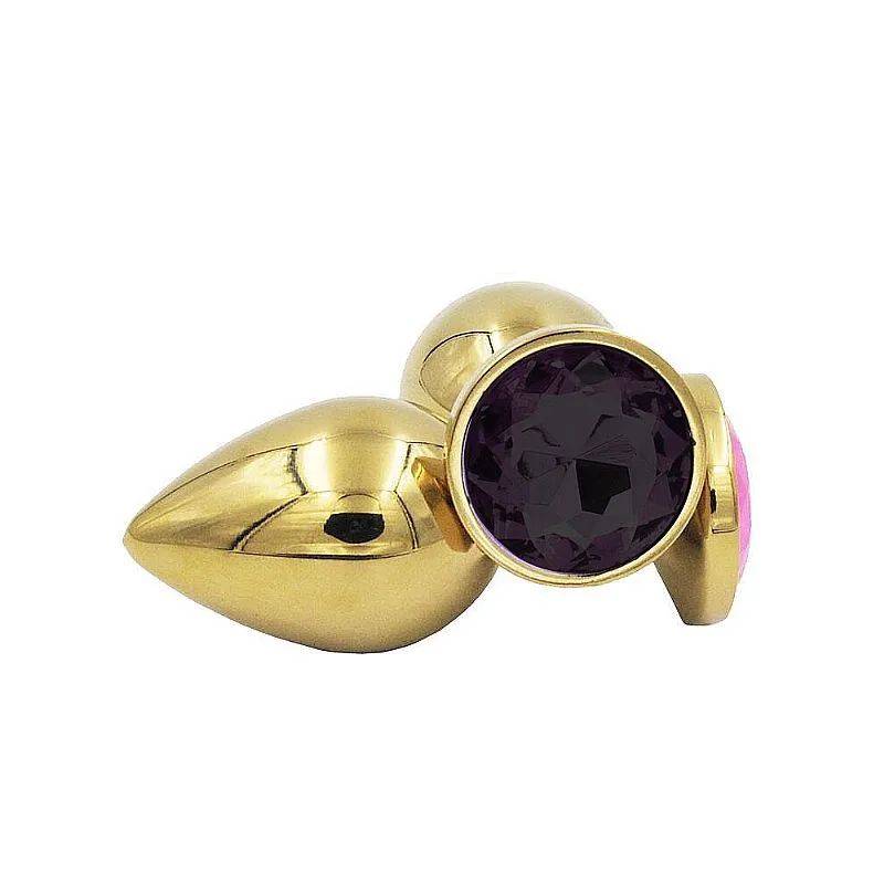 Plug Anal com Joia Redonda Tamanho – M Dourado com Joia Preta