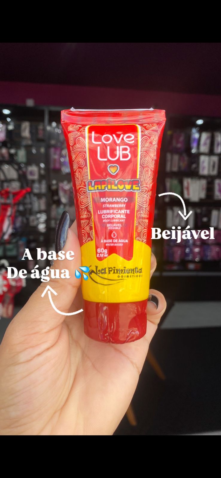 Love Lub LapiLove Lubrificante Corporal Beijável morango 60g La Pimienta