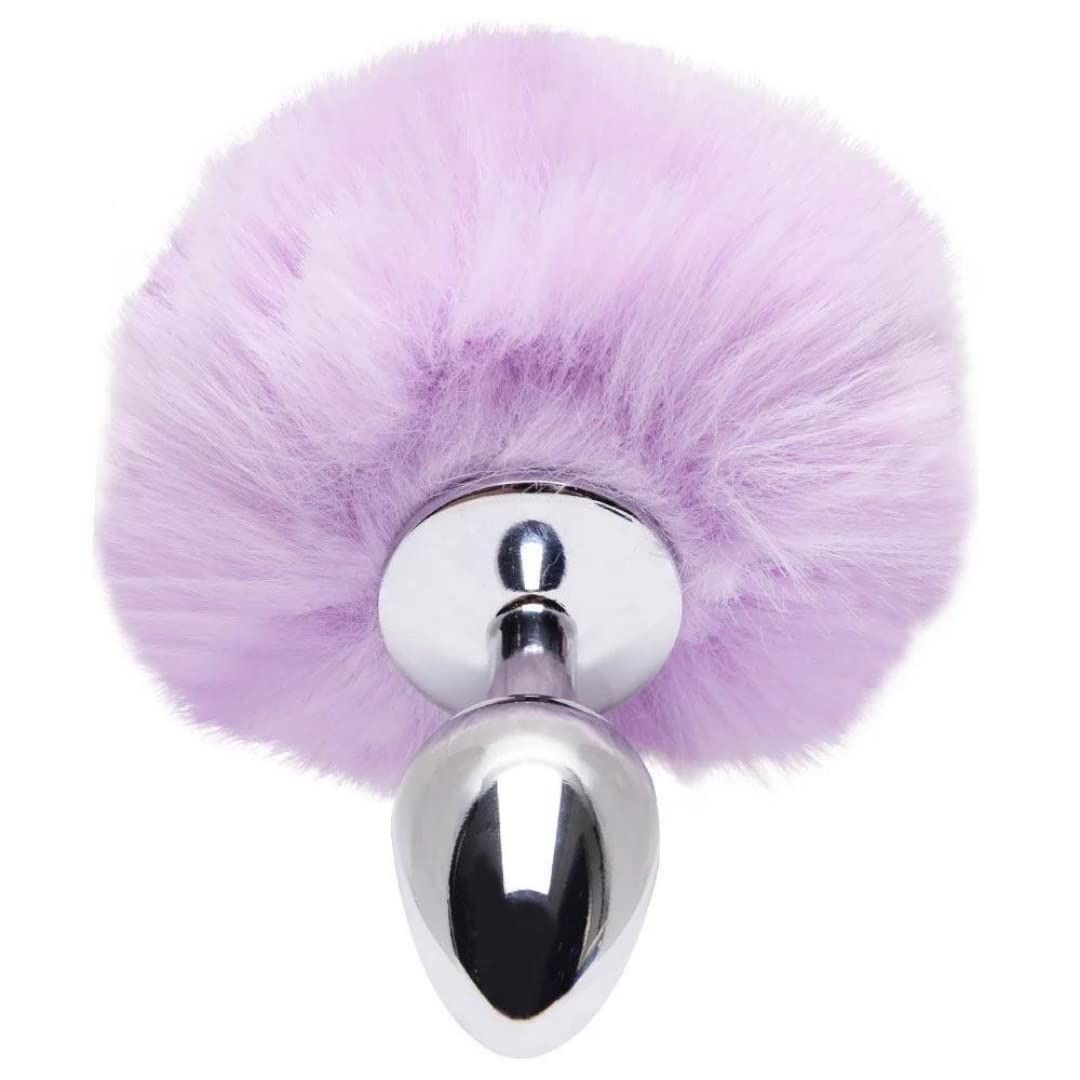 Plug anal de aço prata com pompom ( M ) lilas — foto 1