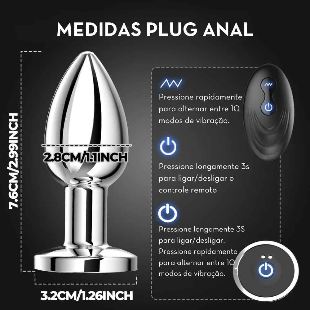 Plug Anal de Aço com Vibro e Controle Remoto 10 Vibração (MLPA6011) (a2) — foto 2