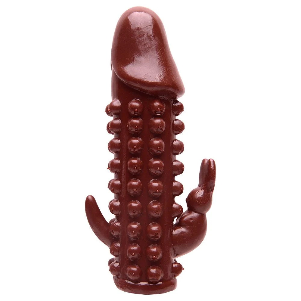 Capa Peniana com Texturas Massageadoras Estimulo no Clitóris e Anal 13,2x3,4cm - Marrom