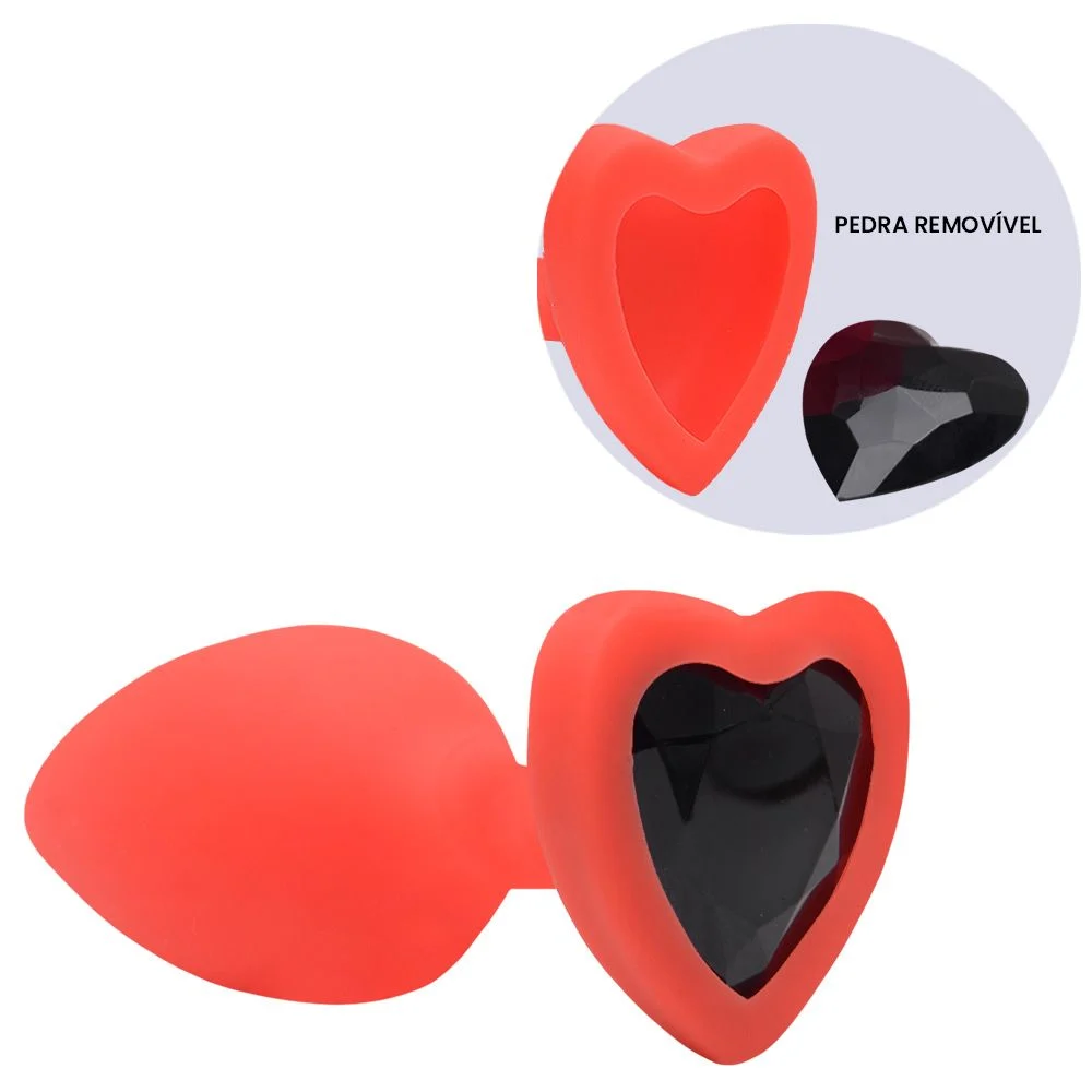 PLUG ANAL COM JOIA de coração em silicone tamanho – p (7205) vermelho — foto 1
