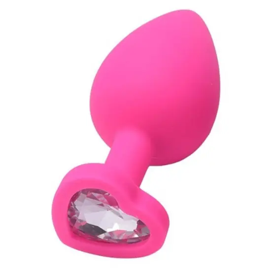 Plug Anal com Joia de Coração em Silicone Tamanho – M Rosa
