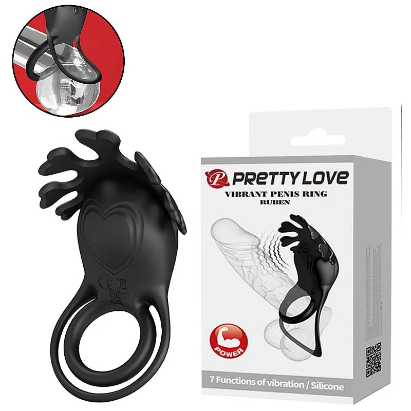 Anel Peniano Duplo com Vibrador - Ruben - com 7 Intensidades - Pretty Love Preto