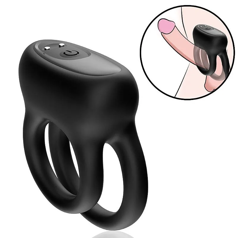 Anel Peniano Duplo com Vibrador - Recarregável Preto