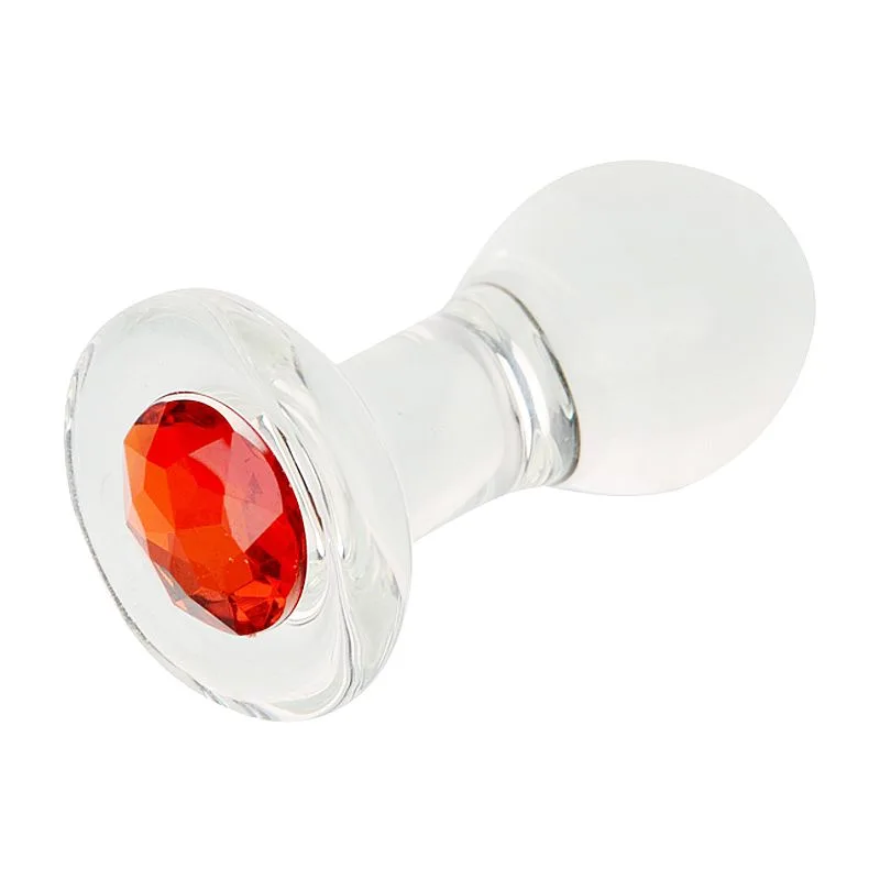 Plug Anal de Vidro - com Joia Vermelha - 10,9 x 4,3 cm
