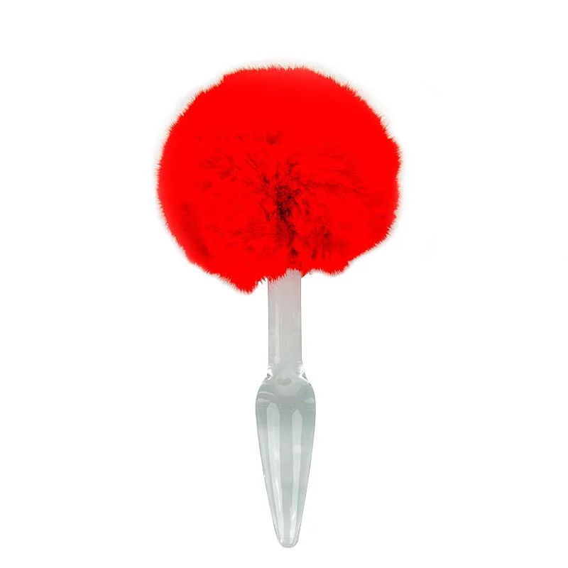 Plug Anal de Vidro - com Pompom de Coelho Vermelho - 18,0 x 1,4 cm