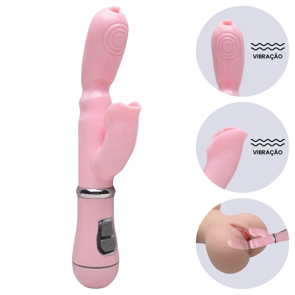Welder -Vibrador com Estimulo no Ponto G e Clitóris +linguinha- 12 Intensidades Rosa