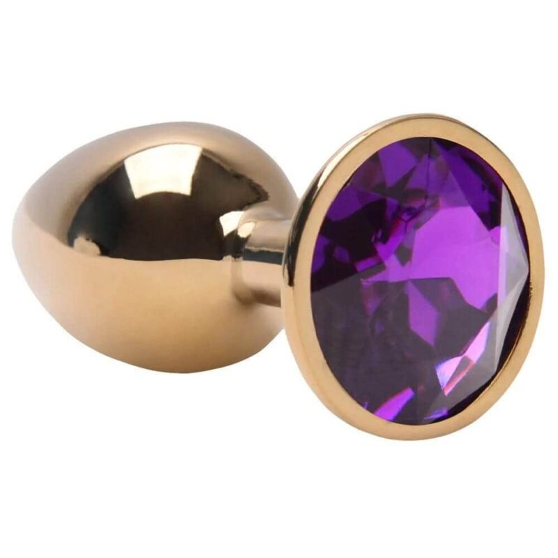 Plug Anal de Metal dourado com joia roxa (RY005) Tamanho M