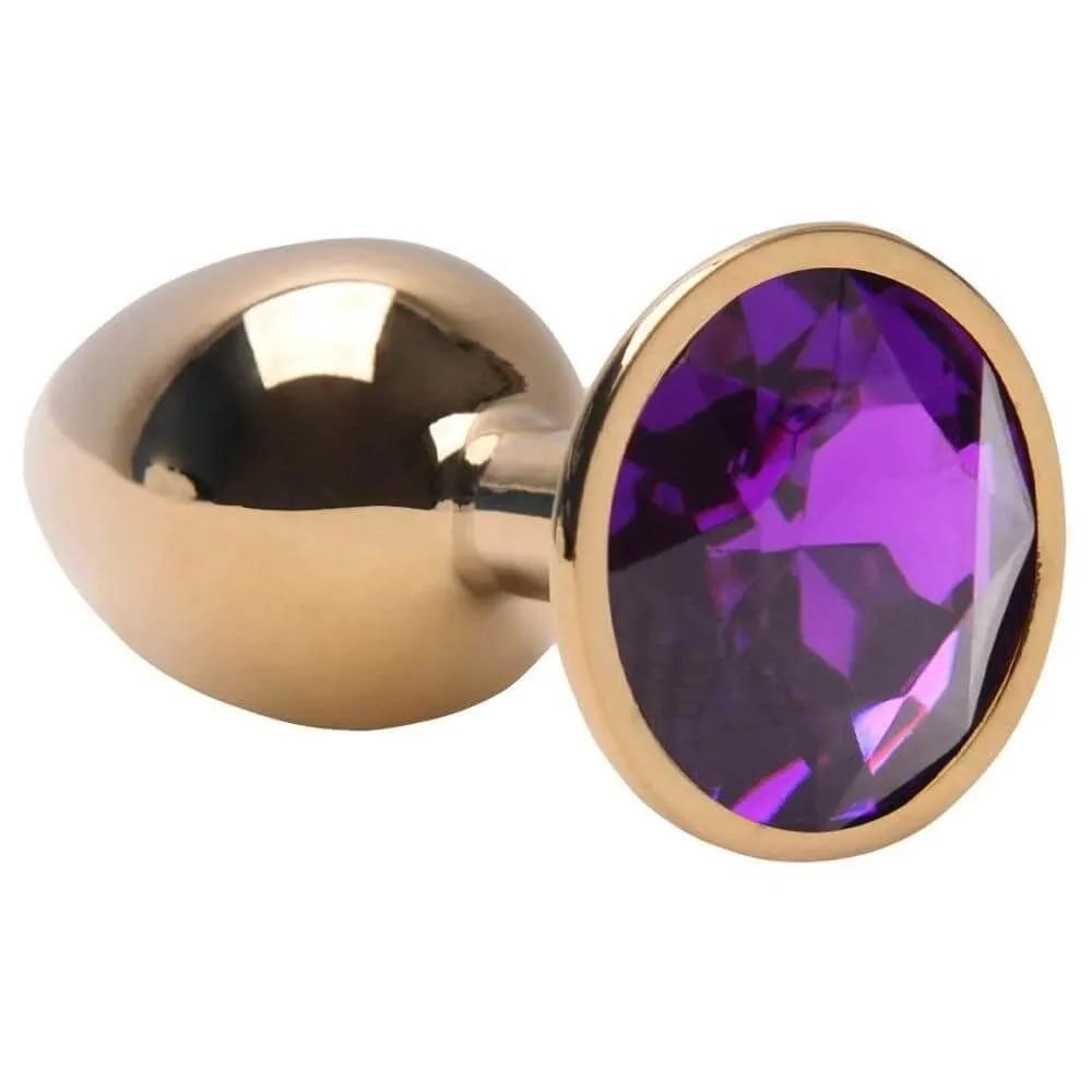 Plug Anal de Metal dourado com joia roxa (RY005) Tamanho M