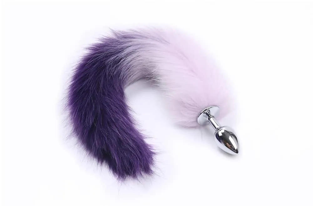 Plug de Metal com Rabo Branco com Rosa Tamanho P