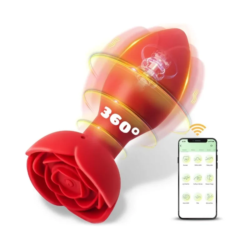 Plug Anal Rosa Giratória com Vibração e Aplicativo de celular (db-031) vermelho