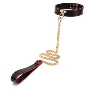Coleira Luxo Bondage com Guia em Corrente Ajustável (8069)