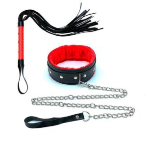 kit Coleira com Guia de corrente Luxo e Chicote (8305)