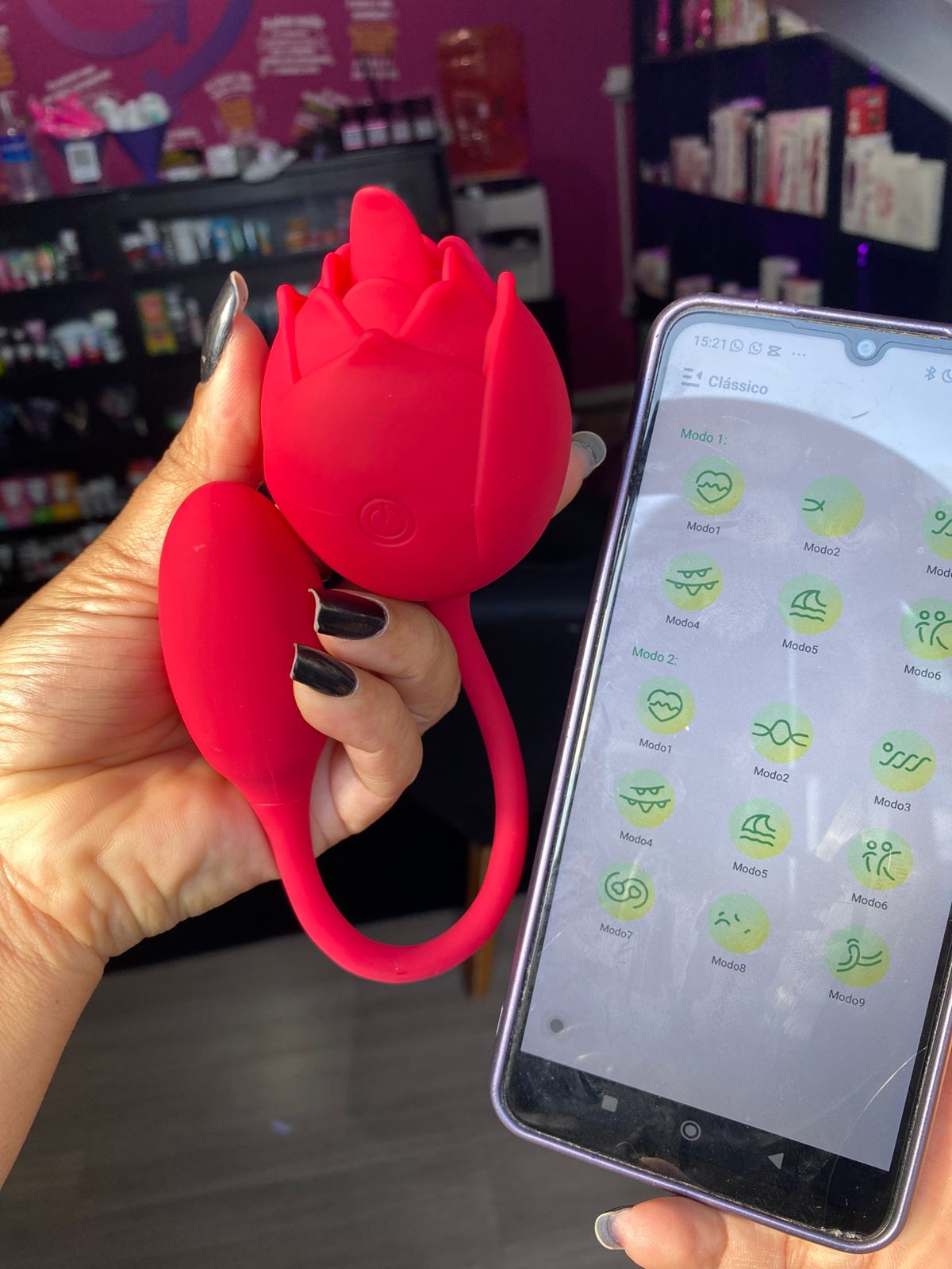 V1br4d0r formato de rosa com cápsula no cl1t0r1s e por aplicativo de celular (1518) recarregável