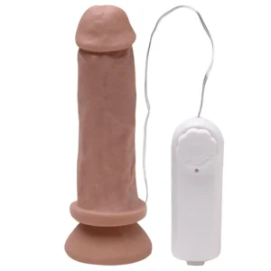 Ademar -Pênis em silicone com vibro Controle com fio e ventosa 18 X 4,7Cm (kt3130) bege