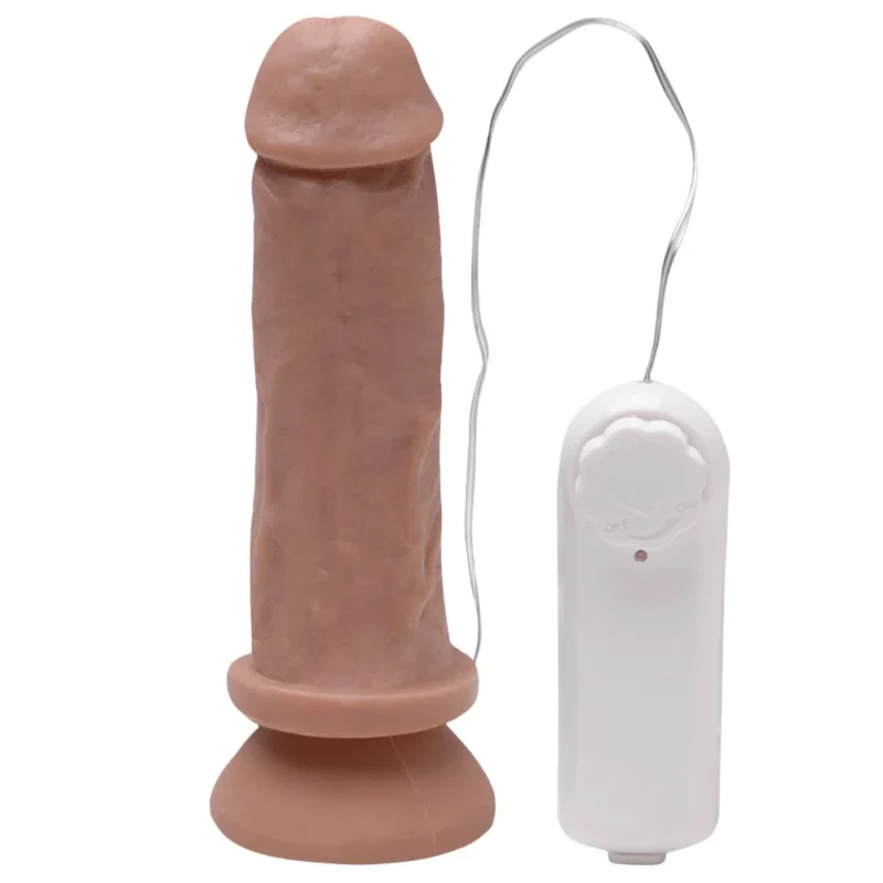 Ademar -Pênis em silicone com vibro Controle com fio e ventosa 18 X 4,7Cm (kt3130) bege