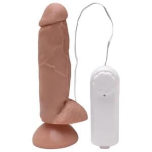Nilton -Pênis de silicone com vibro ventosa e escroto 18,5 X 4,5Cm (KT3101) bege