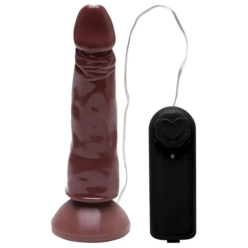 David -Pênis em silicone com Vibrador Controle com fio 18 X 4Cm (kt3112) marrom