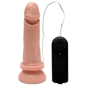 washington -Pênis em silicone com vibro Controle com fio e ventosa 17 X 4Cm (kt3123) bege