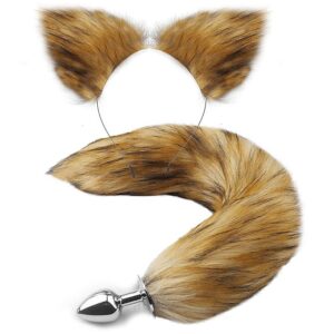 Kit - Rabo de Raposa com Tiara de Orelhas (7346) marrom