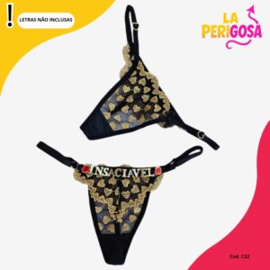 Calcinha coração personalizável (C22) preta com dourado