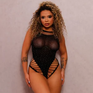 Body Arrastão Sexy Scarlet Com Strass (2279)
