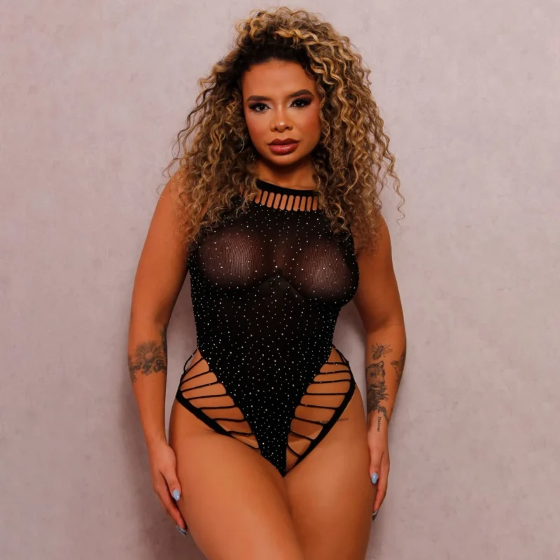 Body Arrastão Sexy Scarlet Com Strass (2279)