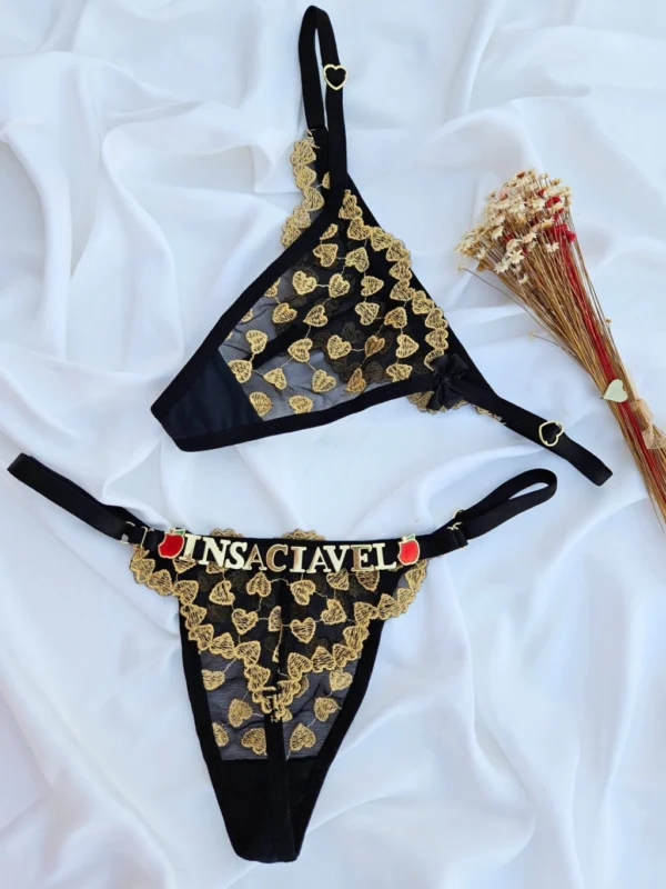 Calcinha coração personalizável (C22) preta com dourado