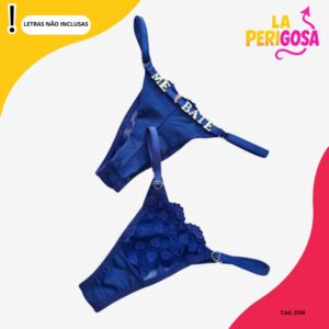 Calcinha fio duplo bordado coração personalizável (D25) Azul escuro