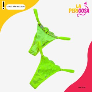 Calcinha fio duplo bordado coração personalizável (D25) Amarela Néon