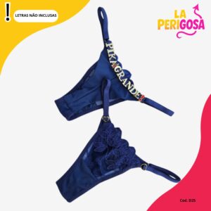 Calcinha fio duplo bordado pétala personalizável (D25) Azul escuro