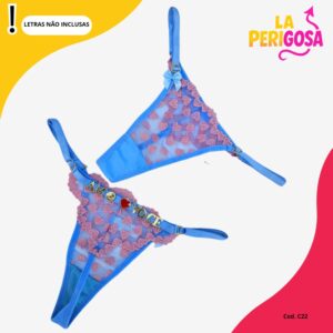 Calcinha coração personalizável (C22) azul com coração rosa