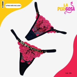 Calcinha renda personalizável (P05) preto com rosa