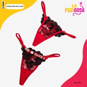 Calcinha renda personalizável (P05) preta com vermelha