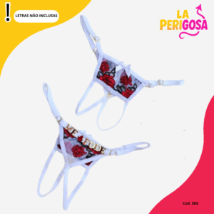 Calcinha com abertura personalizável (S03) branca com vermelho
