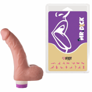 O Geofísico – 18x4,5cm Ø com Vibro | Mr. Dick | Curvado, Veias em Relevo, Glande e Escroto Definidos