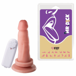 Mr. Dick – O Vendedor | Pênis realístico com vibro, glande definida e controle com fio – 14x3,6cm