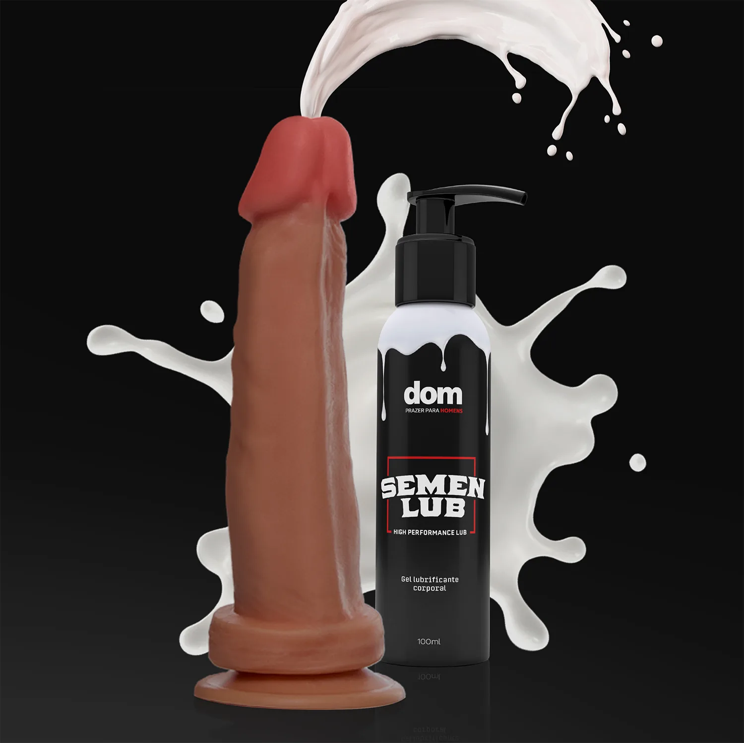 Kit Splash - Pênis que Ejacula 16x4cm Marrom + Semen Lub Lubrificante
