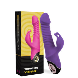 Vibrador Recarregável Vai e Vem com Estimulador Clitoriano Formato Coelho – 9 Modos de Vibração e 9 Modos de Movimentos